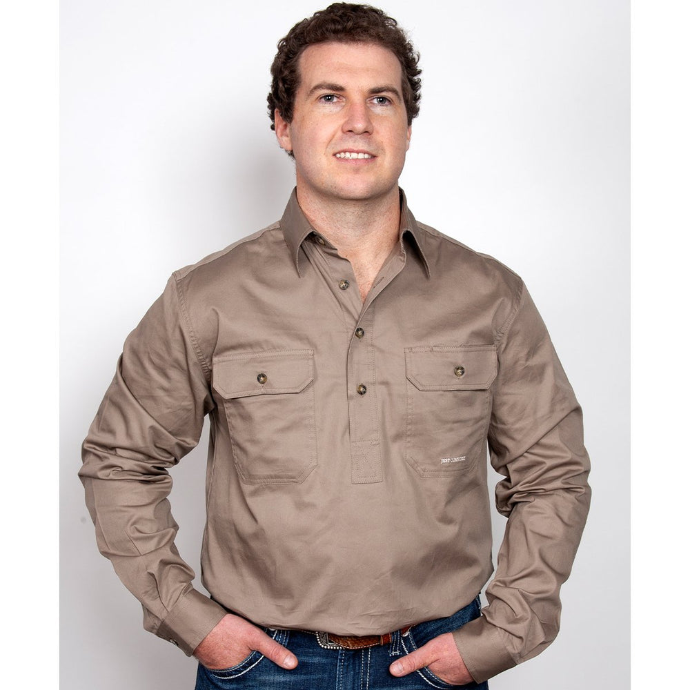 Just Country Cameron Collection - 1/2 Button Full Sleeve - Brown