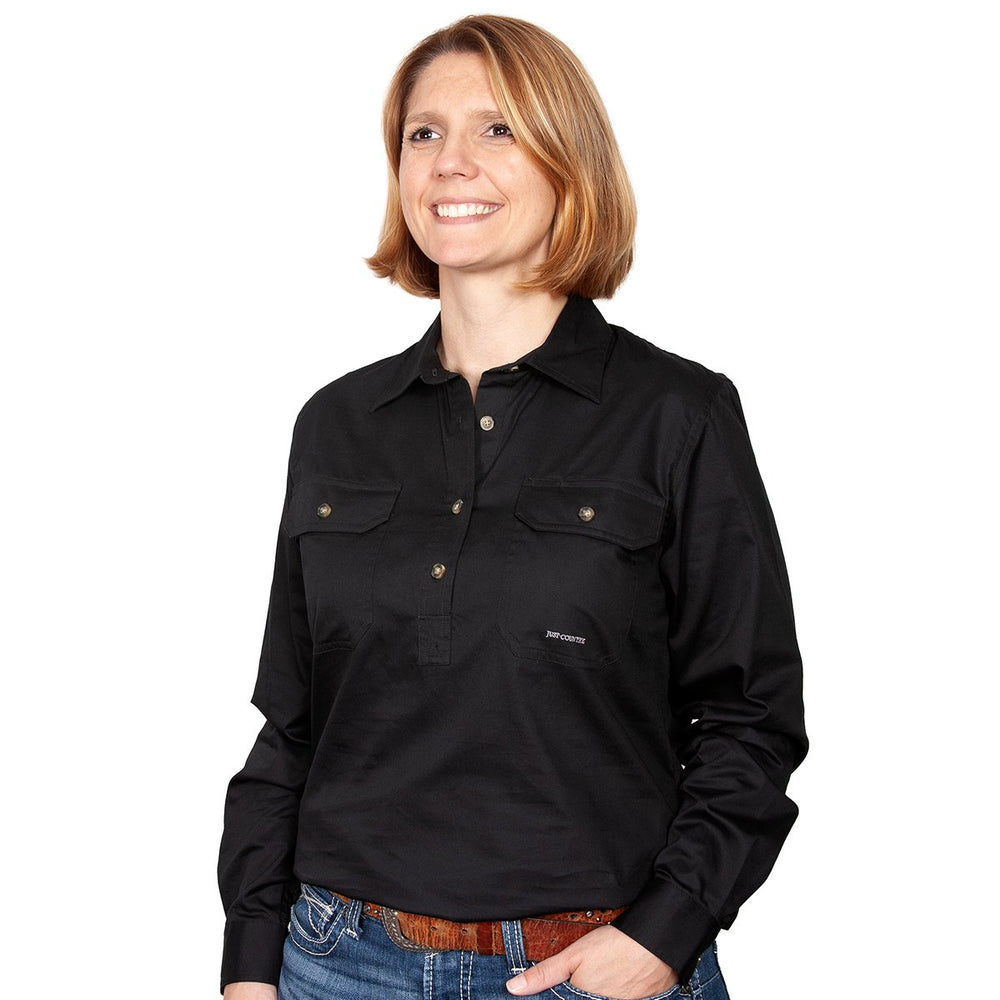 Just Country Jahna Collection - 1/2 Button Full Sleeve - Black