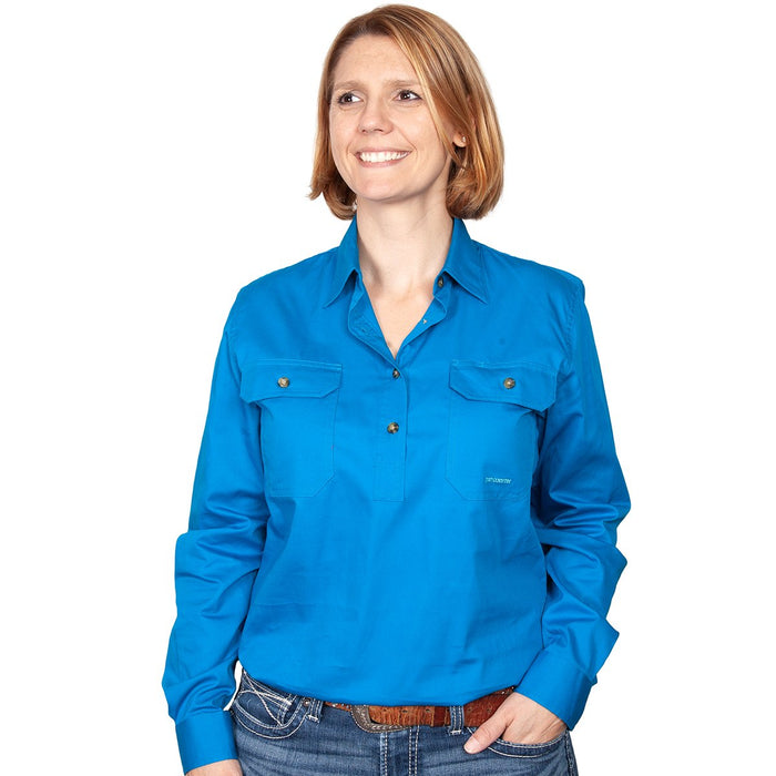 Just Country Jahna Collection - 1/2 Button Full Sleeve - Blue Jewel