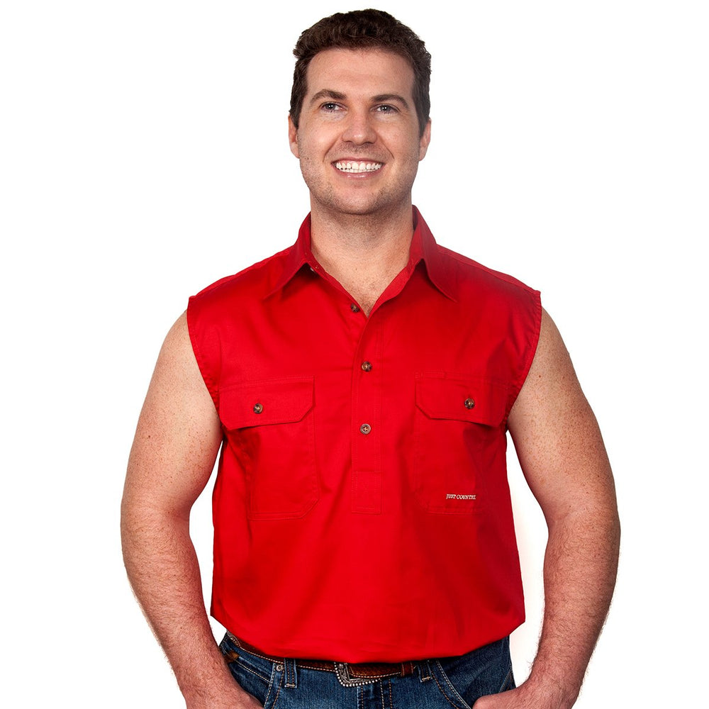 Just Country Jack Collection - 1/2 Button Sleeveless - Chilli