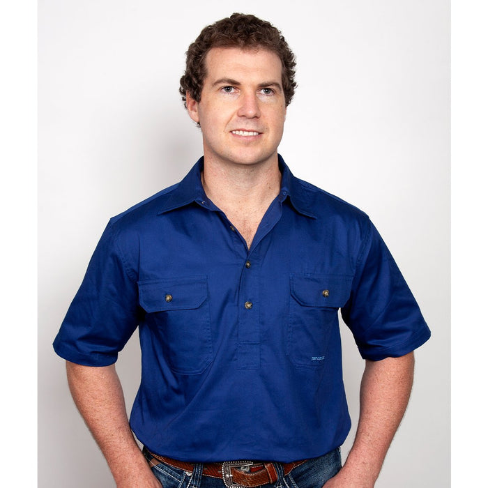 Just Country Adam Collection - 1/2 Button Short Sleeve - Cobalt