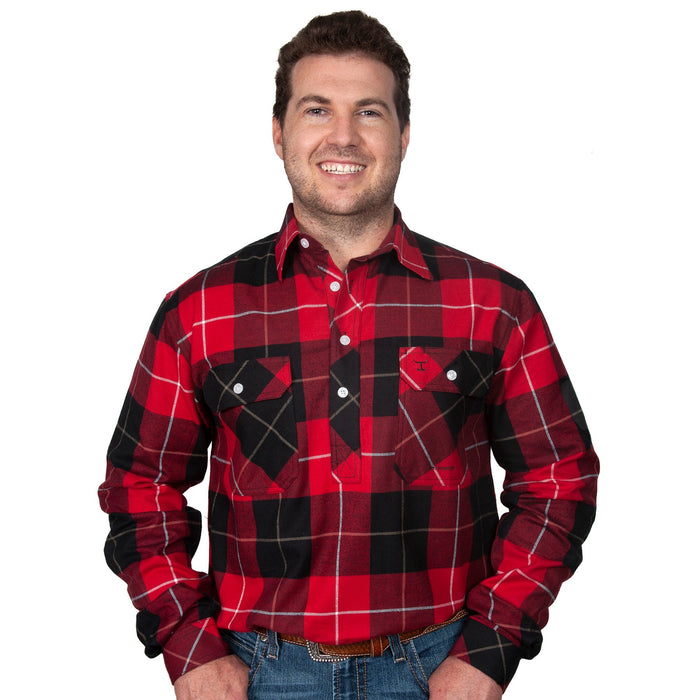 Just Country Cameron Flannel Collection - 1/2 Button Red/Black