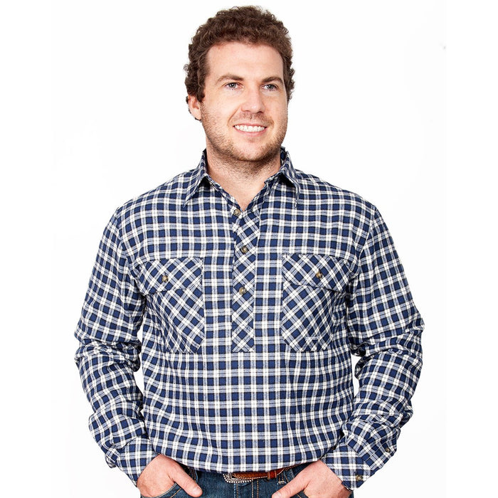 Just Country Cameron Flannel Collection - 1/2 Button Royal/White