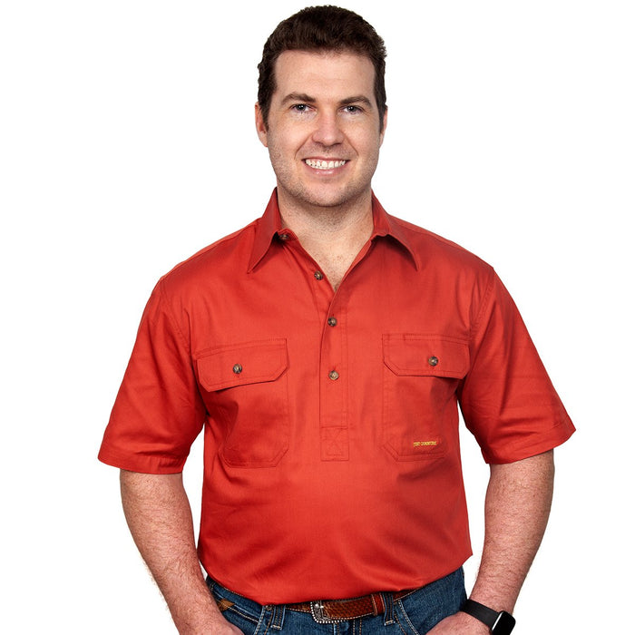 Just Country Adam Collection - 1/2 Button Short Sleeve - Rust