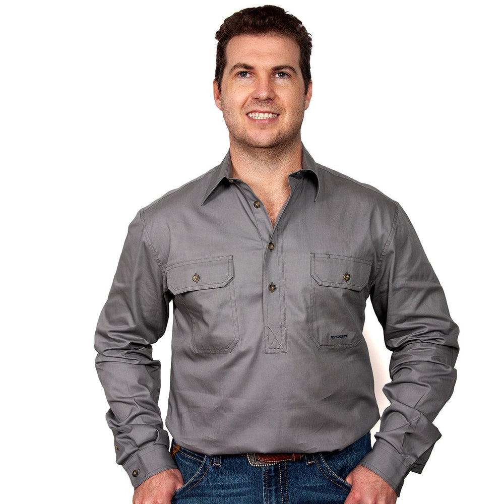 Just Country Cameron Collection - 1/2 Button Full Sleeve - Steel Grey