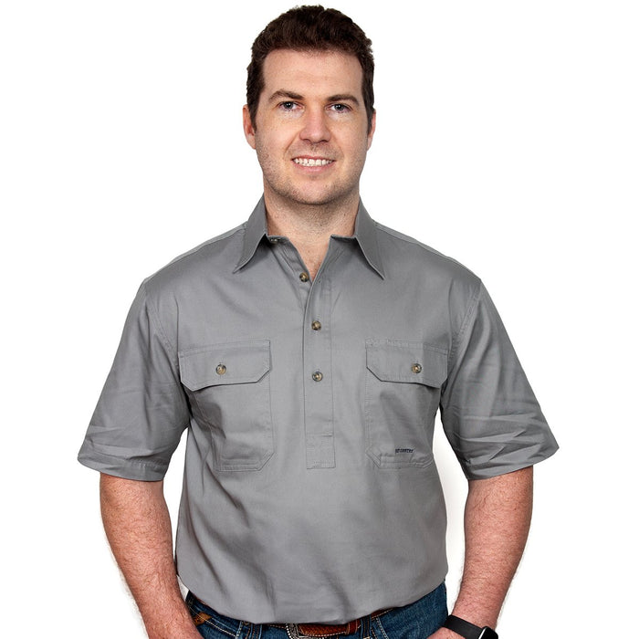 Just Country Adam Collection - 1/2 Button Short Sleeve - Steel Grey