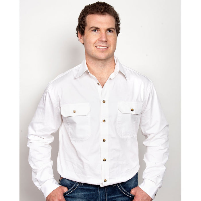 Just Country Evan Collection - Full Button Long Sleeve - White
