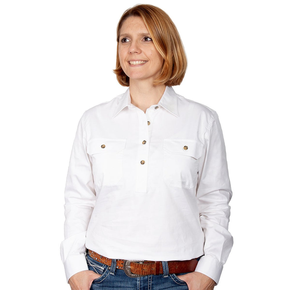 Just Country Jahna Collection - 1/2 Button Full Sleeve - White